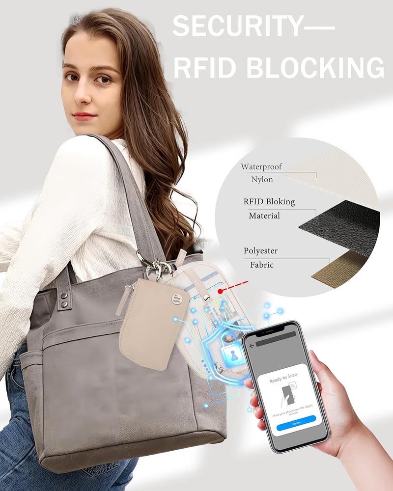 Sunpour Store Nylon Wallet Wristlet for Women,RFID Wallet Keychain Women,Small Wallets Woman with Wristlet,Coin Purse & Wrist Strap for Travel (Camel＆Beige) - Image 5